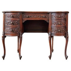 French Kidney Shape Carved Writing Desk