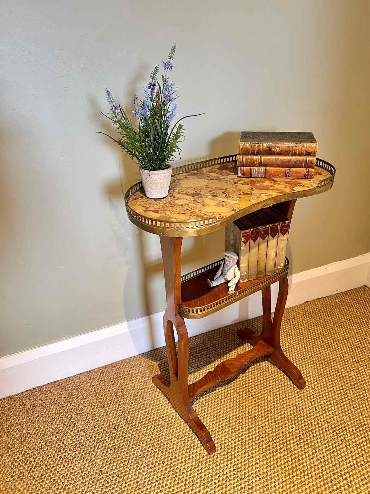 Louis XVI French Kidney Shaped Brass Galleried Table