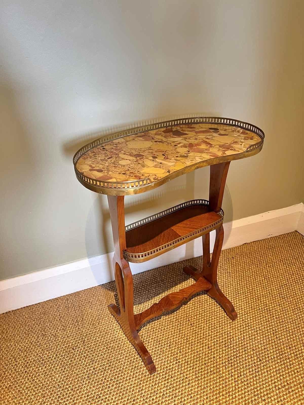 18th Century and Earlier French Kidney Shaped Brass Galleried Table