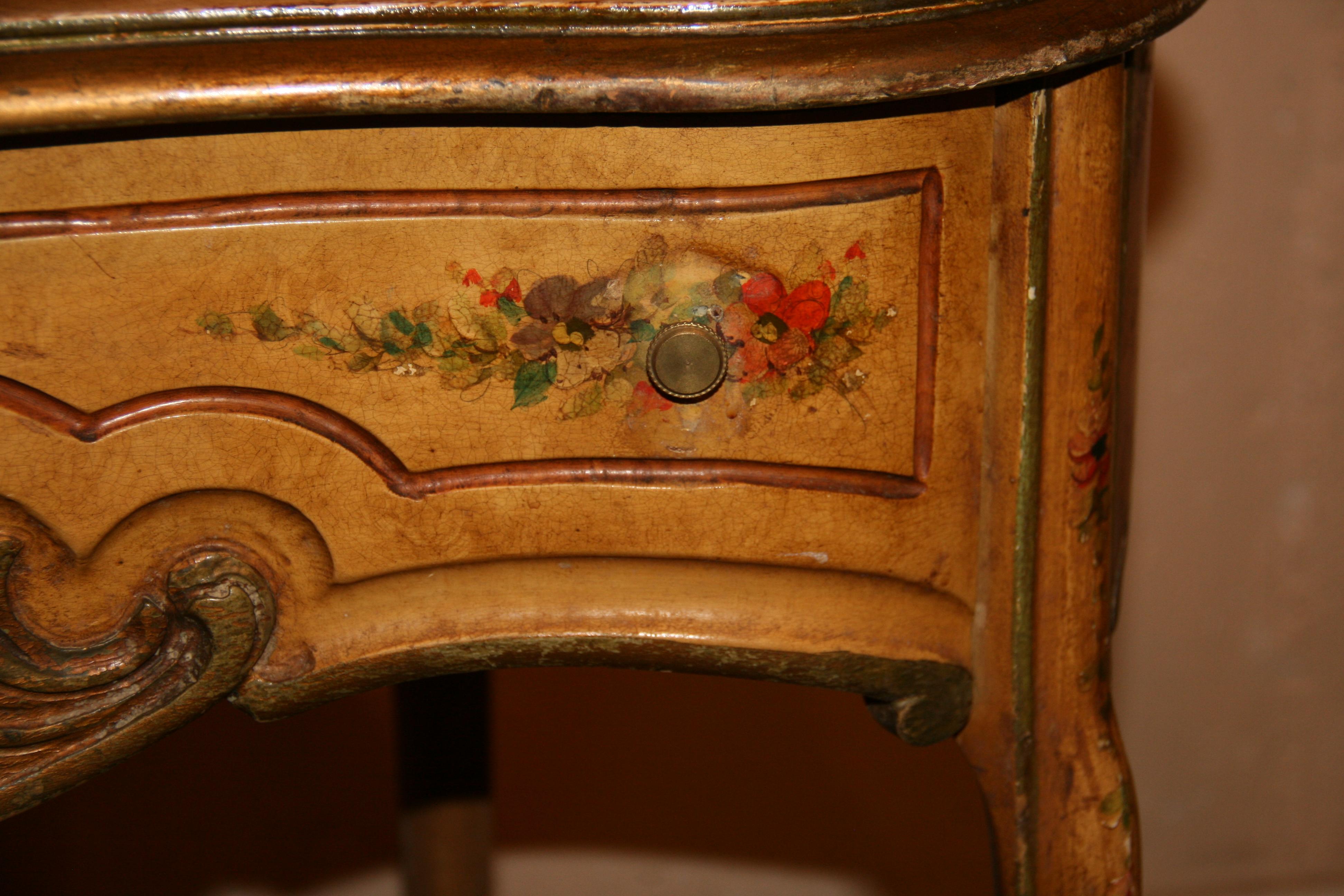 French Kidney Shaped Hand Painted Desk and Chair 1920's For Sale 6