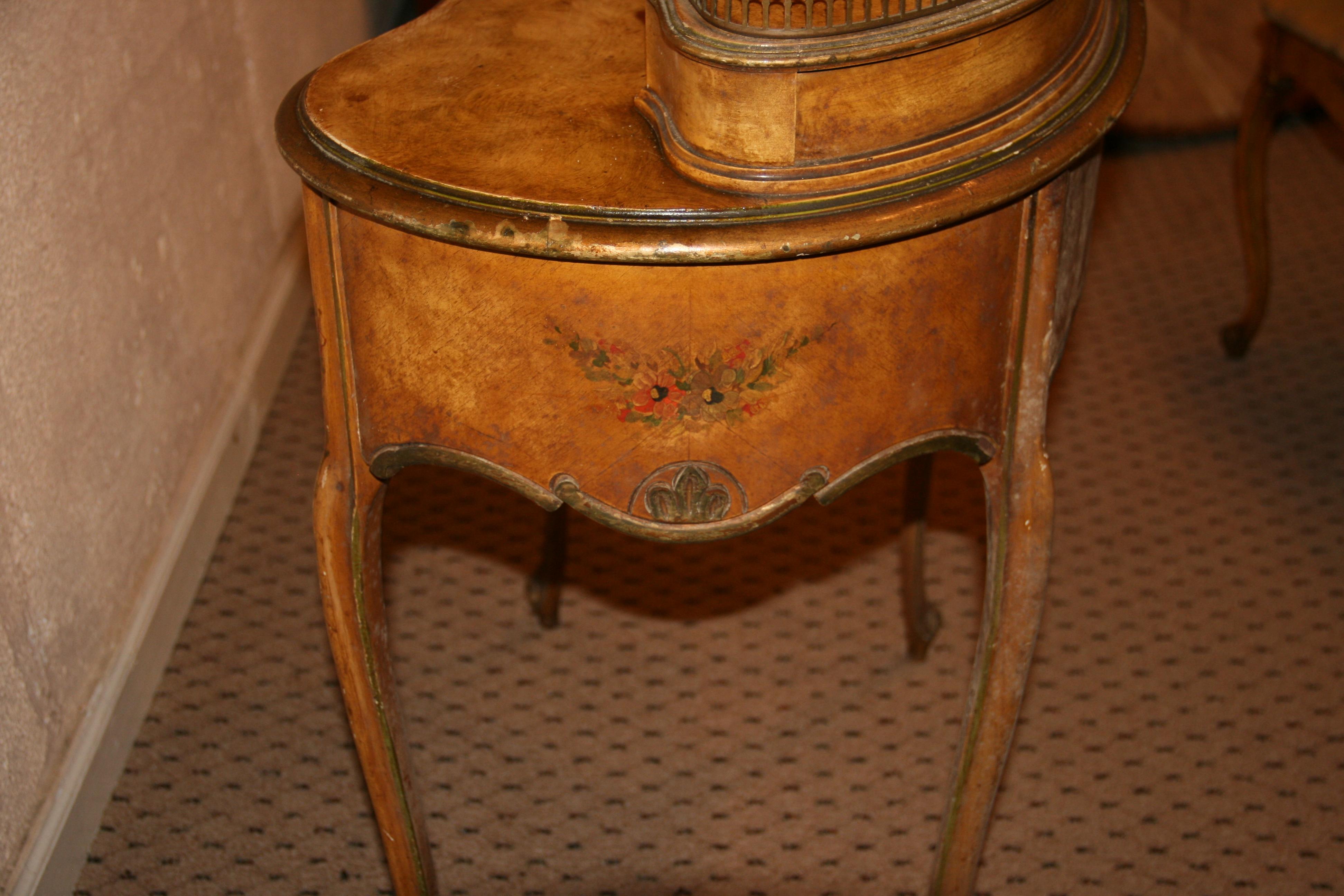 Brass French Kidney Shaped Hand Painted Desk and Chair 1920's For Sale