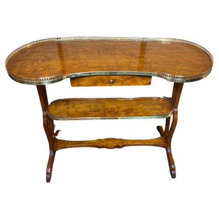 French Kidney Shaped Vanity Desk with Brass Gallery For Sale at 1stDibs