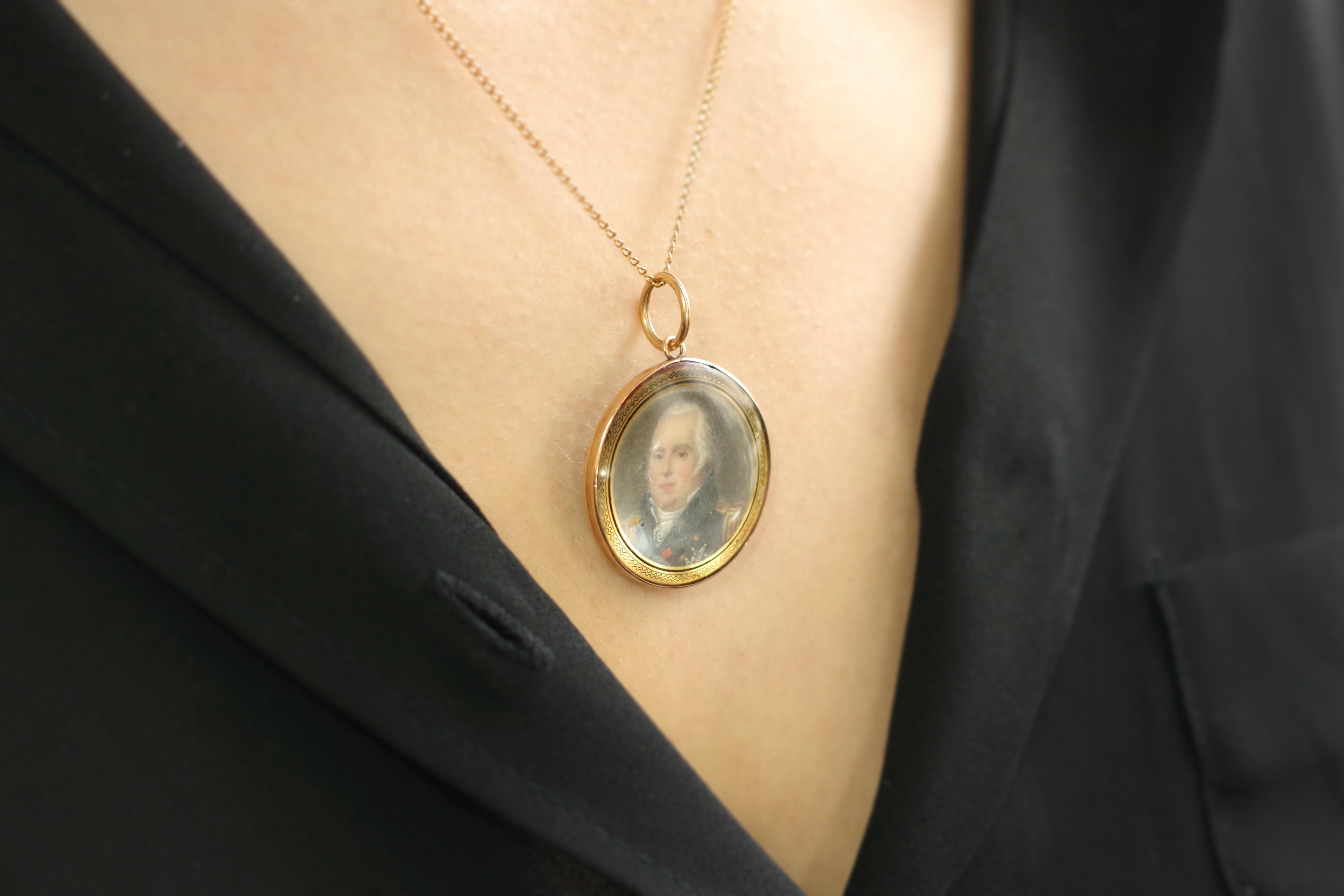 Victorian French King Louis XVIII Portrait Pendant, Miniature, Royalist Pendant Locket For Sale