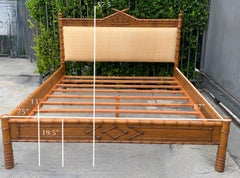 French King Size Faux Bamboo Bed with Grass Cloth Headboard