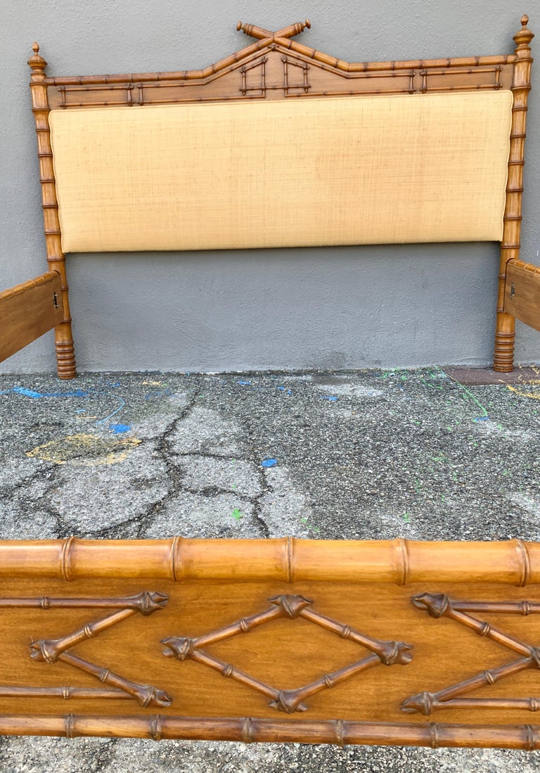 French King Size Faux Bamboo Bed with Grass Cloth Headboard at 1stDibs faux bamboo queen bed