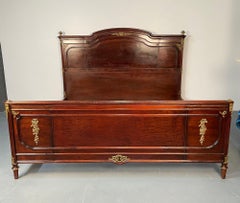 French King Size Mahogany Louis XVI Style Bedframe by Mercier Frères, Bronze