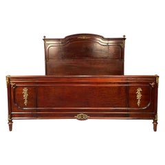 French King Size Mahogany Louis XVI Style Bedframe by Mercier Frères, Bronze