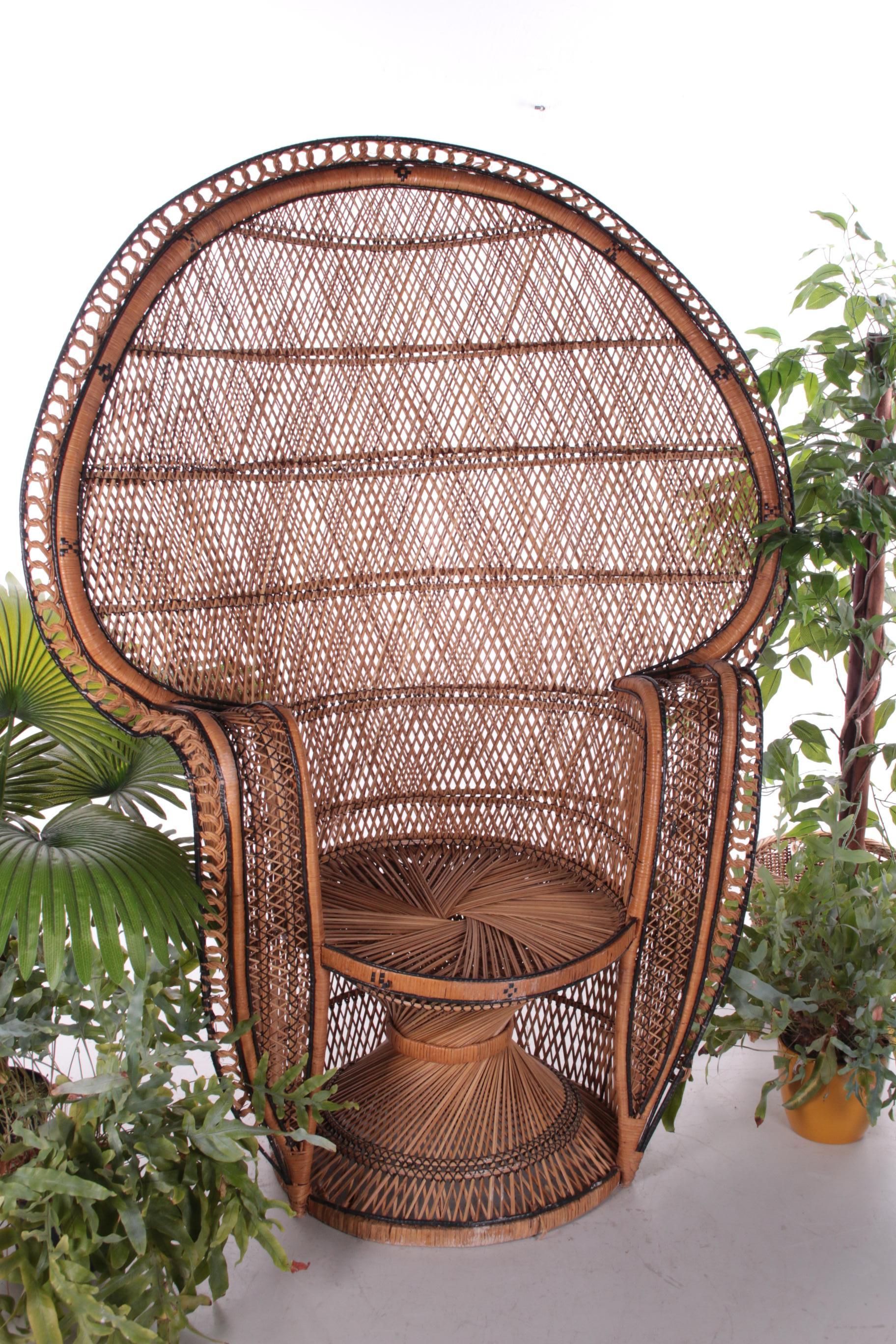 The world famous king sized Emmanuelle peacock chair. The chair was produced around the 1960s in France and is a real household name within the design world and beyond.

The peacock chair got its fame through an appearance in the risky movie