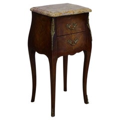 French Kingwood and Floral Marquetry Inlaid Bedside Chest with Marble Top