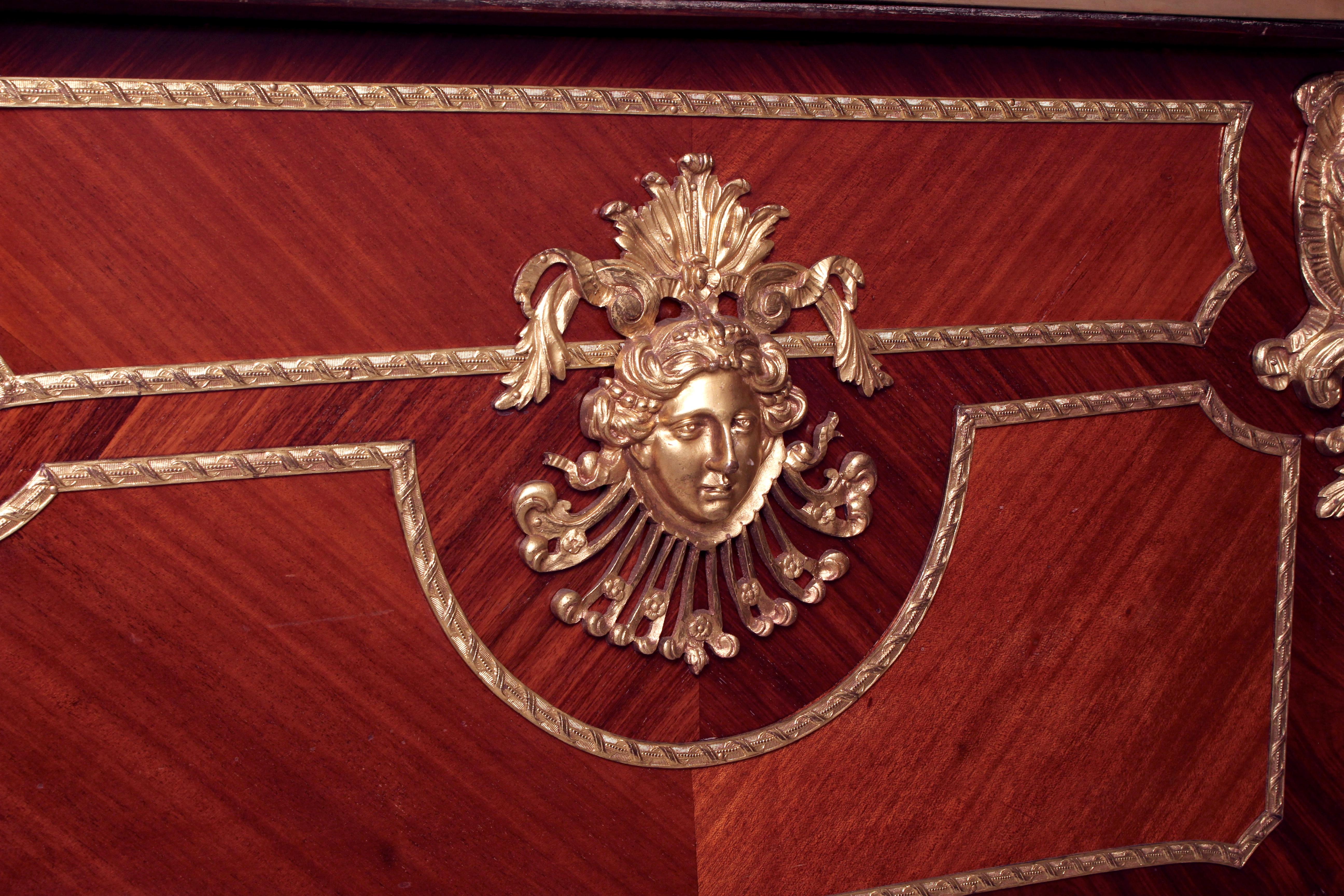 Leather French Kingwood and Ormolu Bureau Plat Late 19th Century by Au Gros Chene, Paris For Sale