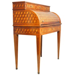 French Kingwood and Rosewood Parquetry Cylinder Desk