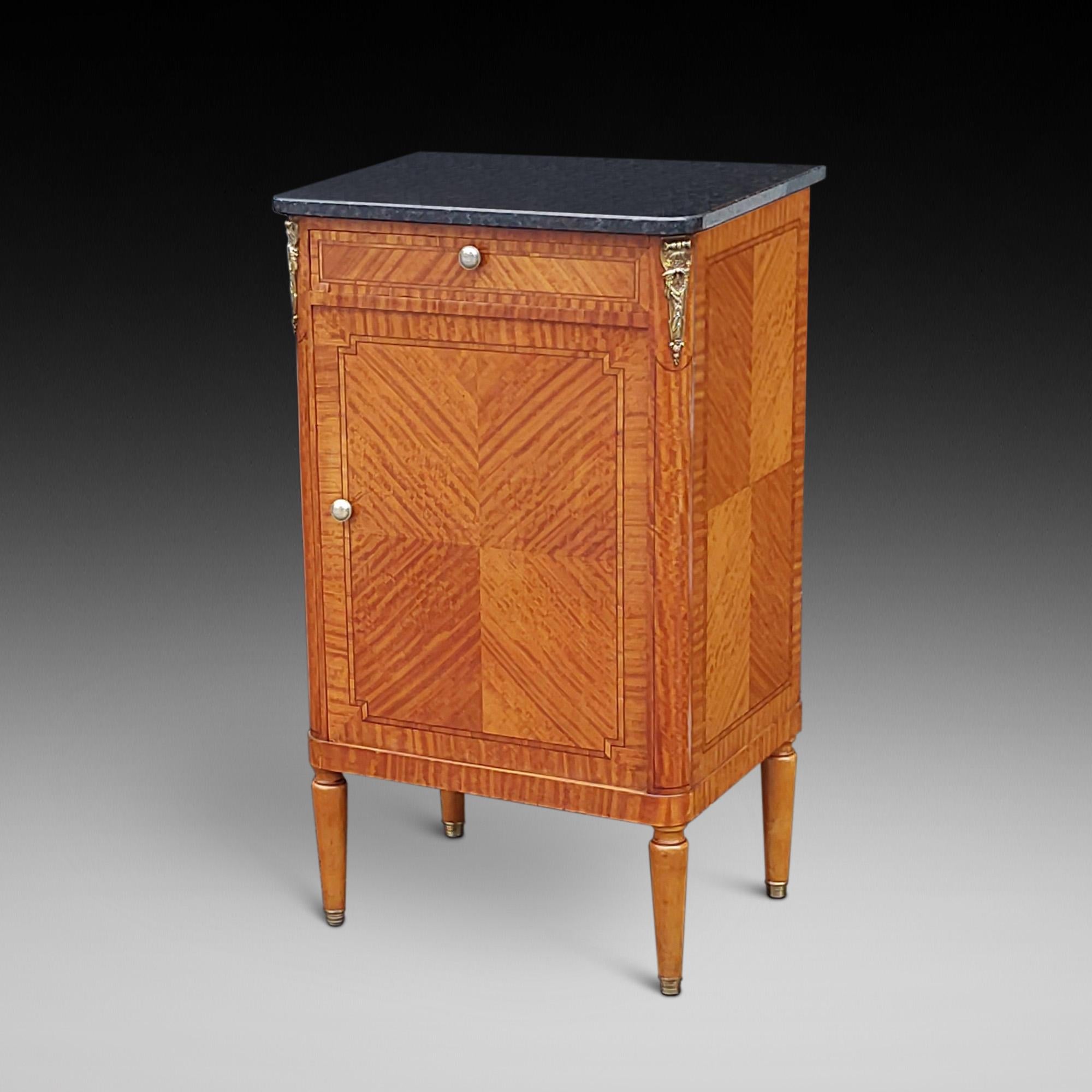 French Kingwood and Satinwood Pot Cupboard, late 19th Century with Black Granite Top and Ormalu Decorations - 19