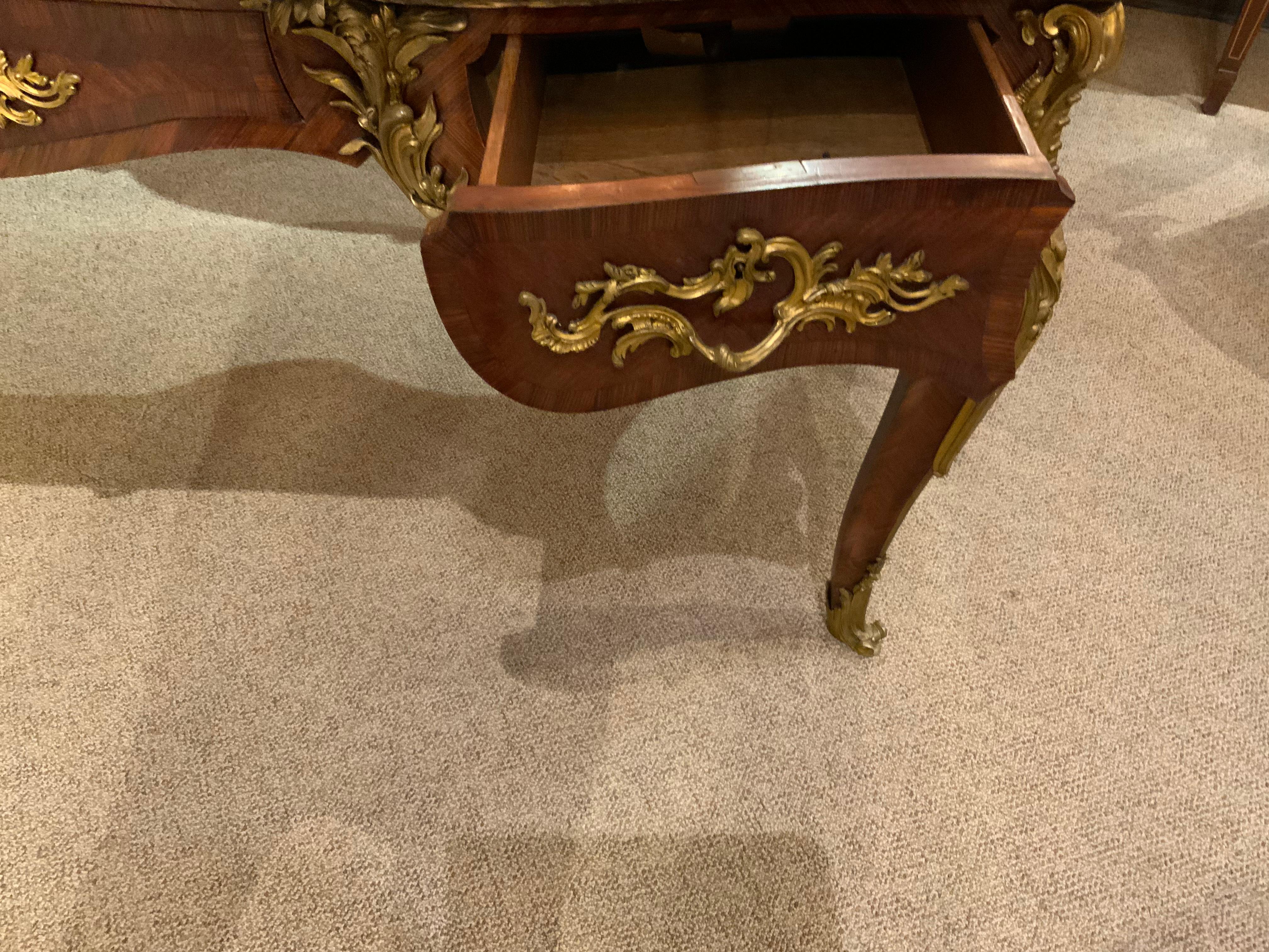 French Kingwood Bureau Plat, 19th Century, Regence-Style with Leather Top 6