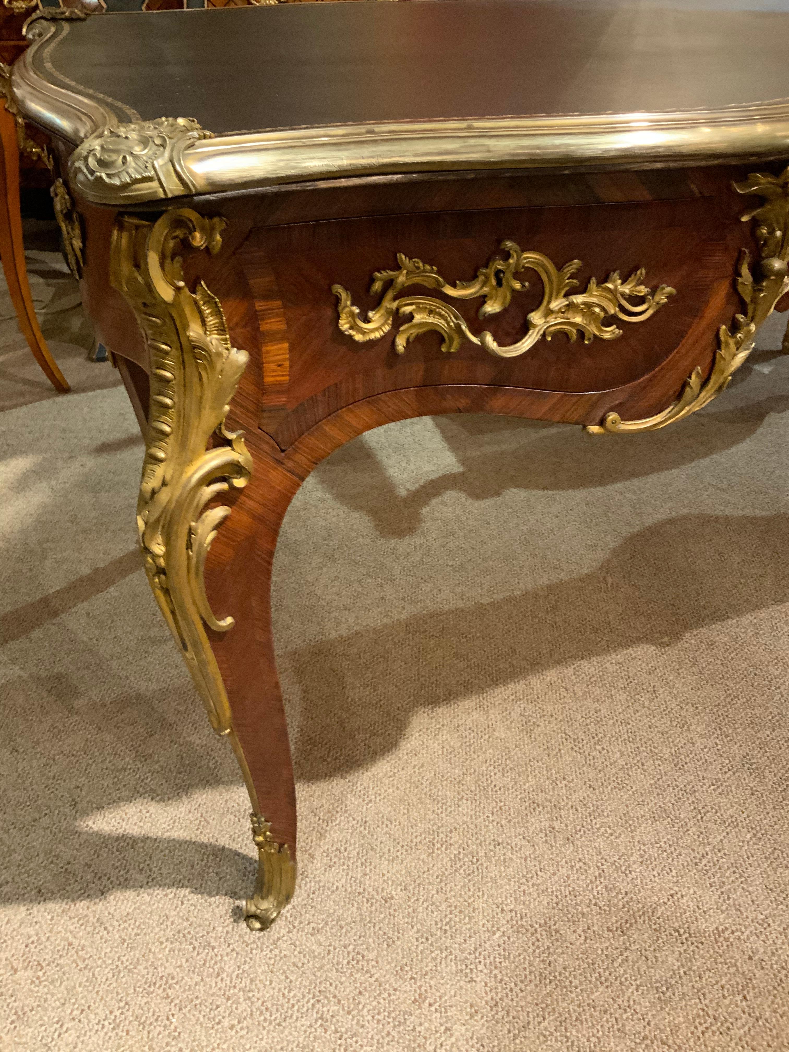 French Kingwood Bureau Plat, 19th Century, Regence-Style with Leather Top 2