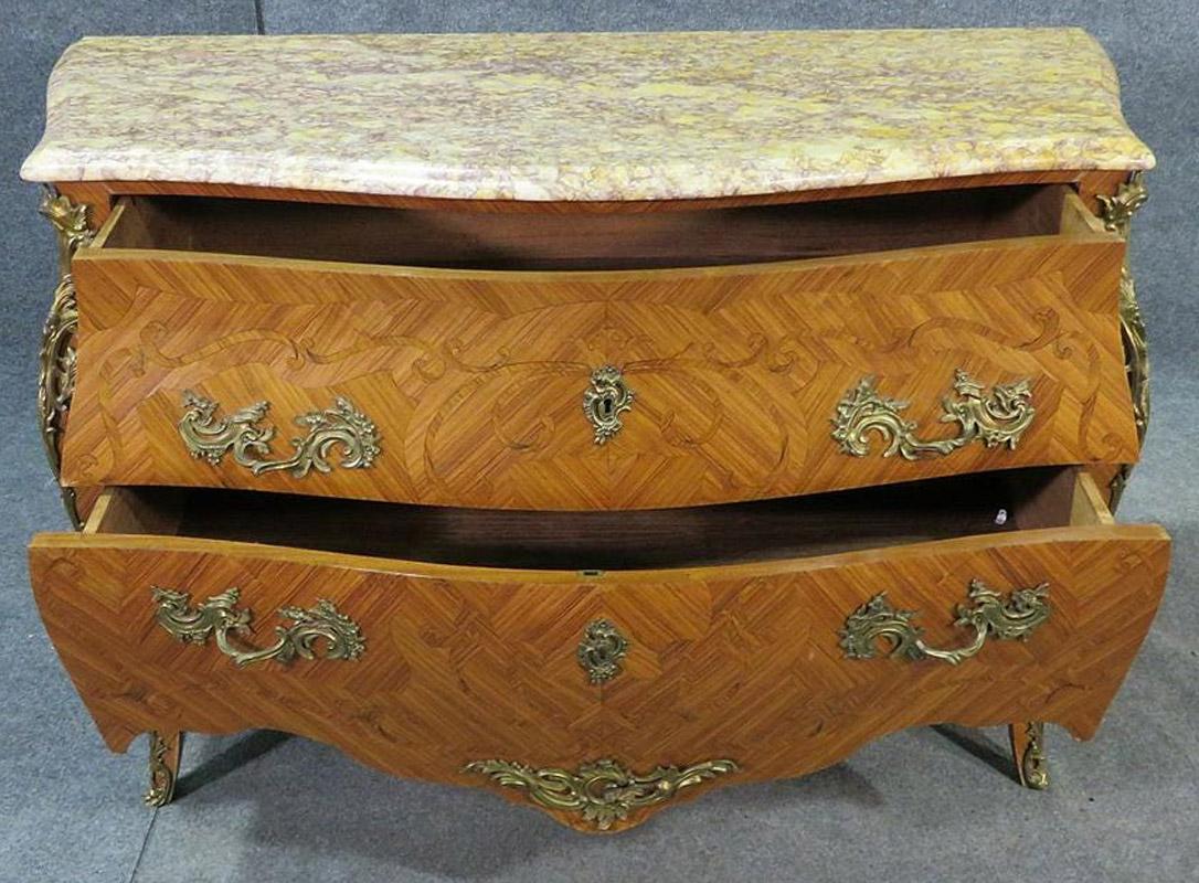 French Kingwood Louis XV Marble Top Commode with Bronze Ormolu For Sale 2