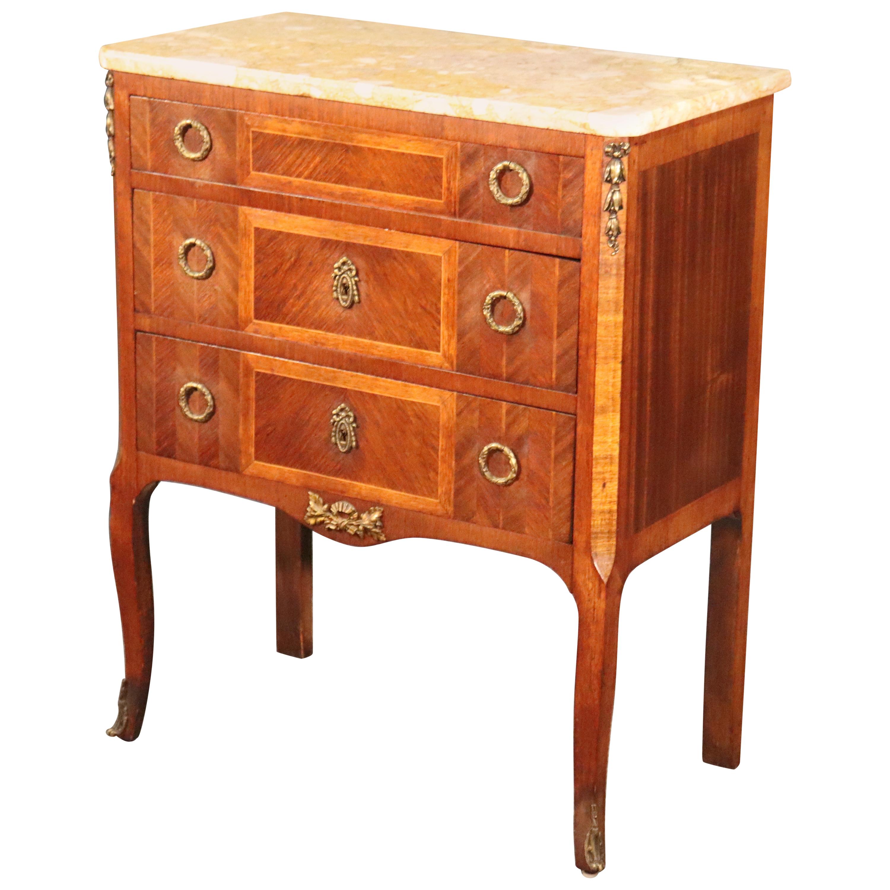 French Kingwood Louis XV Marble-Top Nightstand Commode Side Table, circa 1920