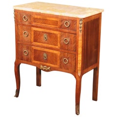 Antique French Kingwood Louis XV Marble-Top Nightstand Commode Side Table, circa 1920