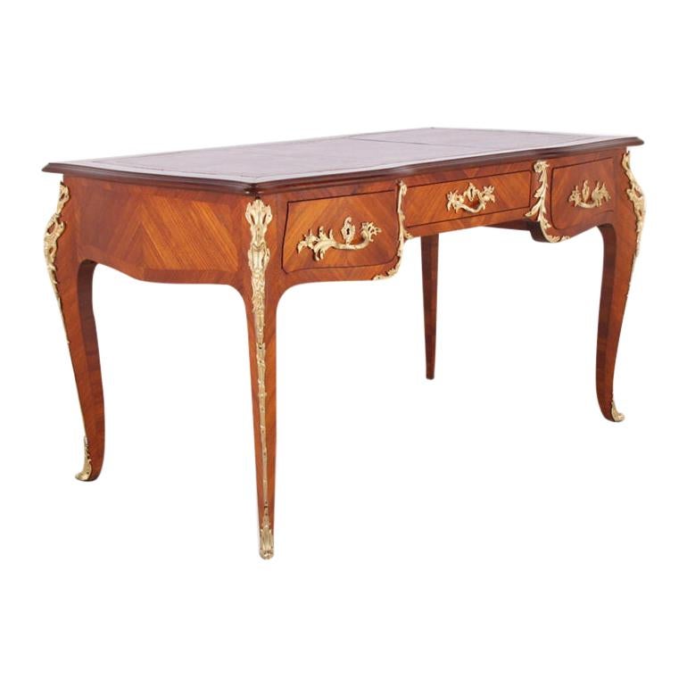 French Kingwood Louis XV-Style Bureau Plat Desk