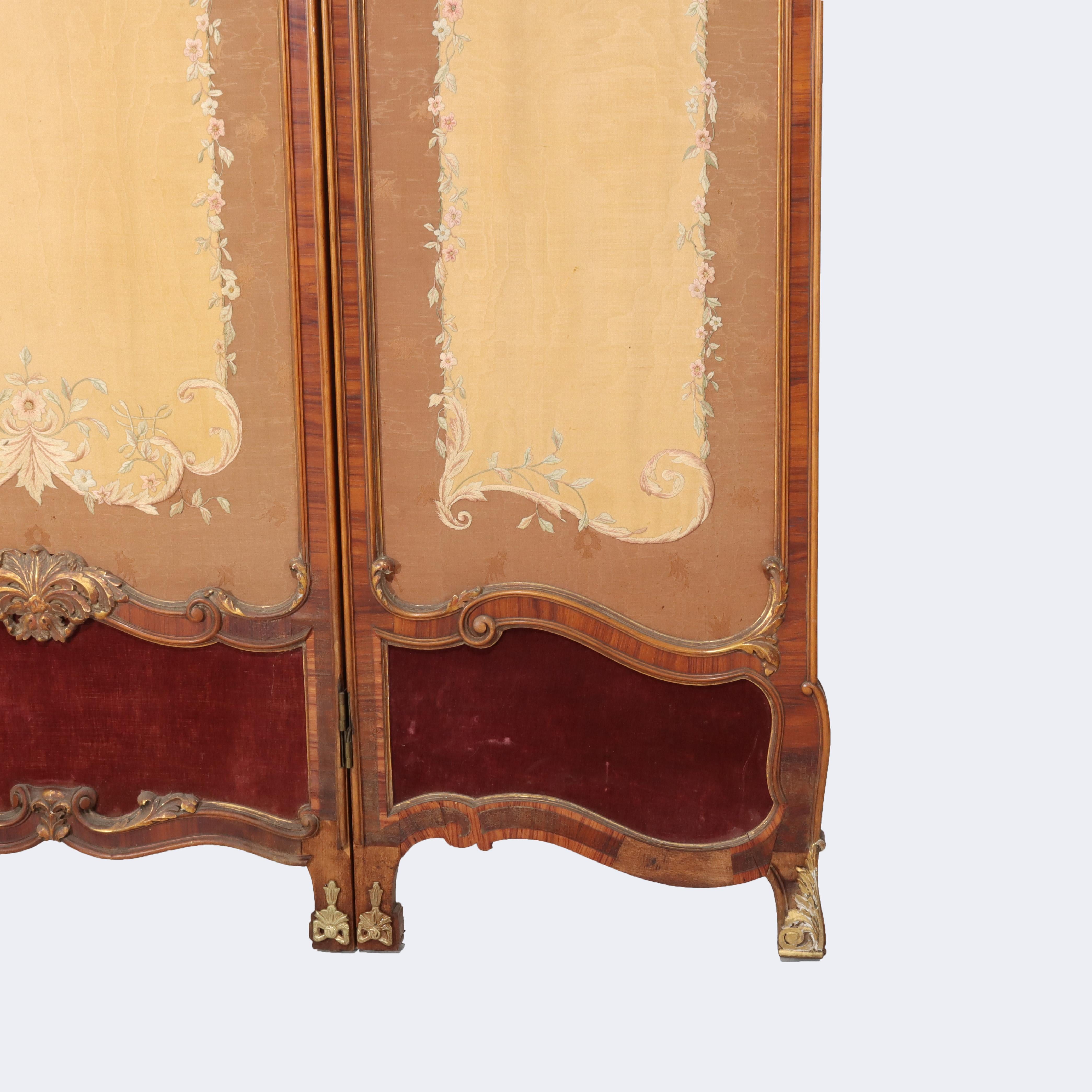 Französisches Königsholz, Mahagoni, besticktes und abgeschrägtes Glas, getäfelter Bildschirm, um 1890 im Angebot 6