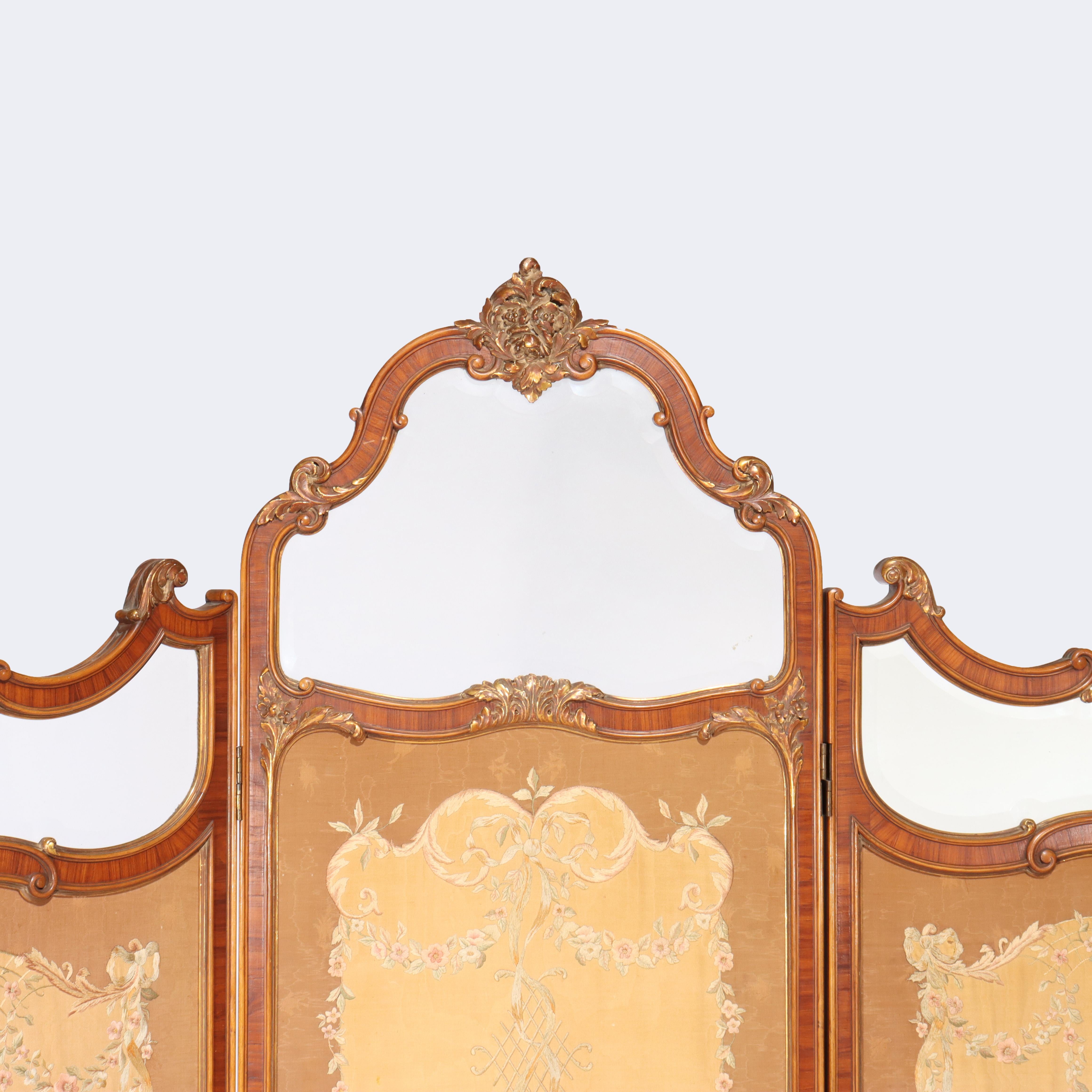 Französisches Königsholz, Mahagoni, besticktes und abgeschrägtes Glas, getäfelter Bildschirm, um 1890 im Zustand „Gut“ im Angebot in Big Flats, NY