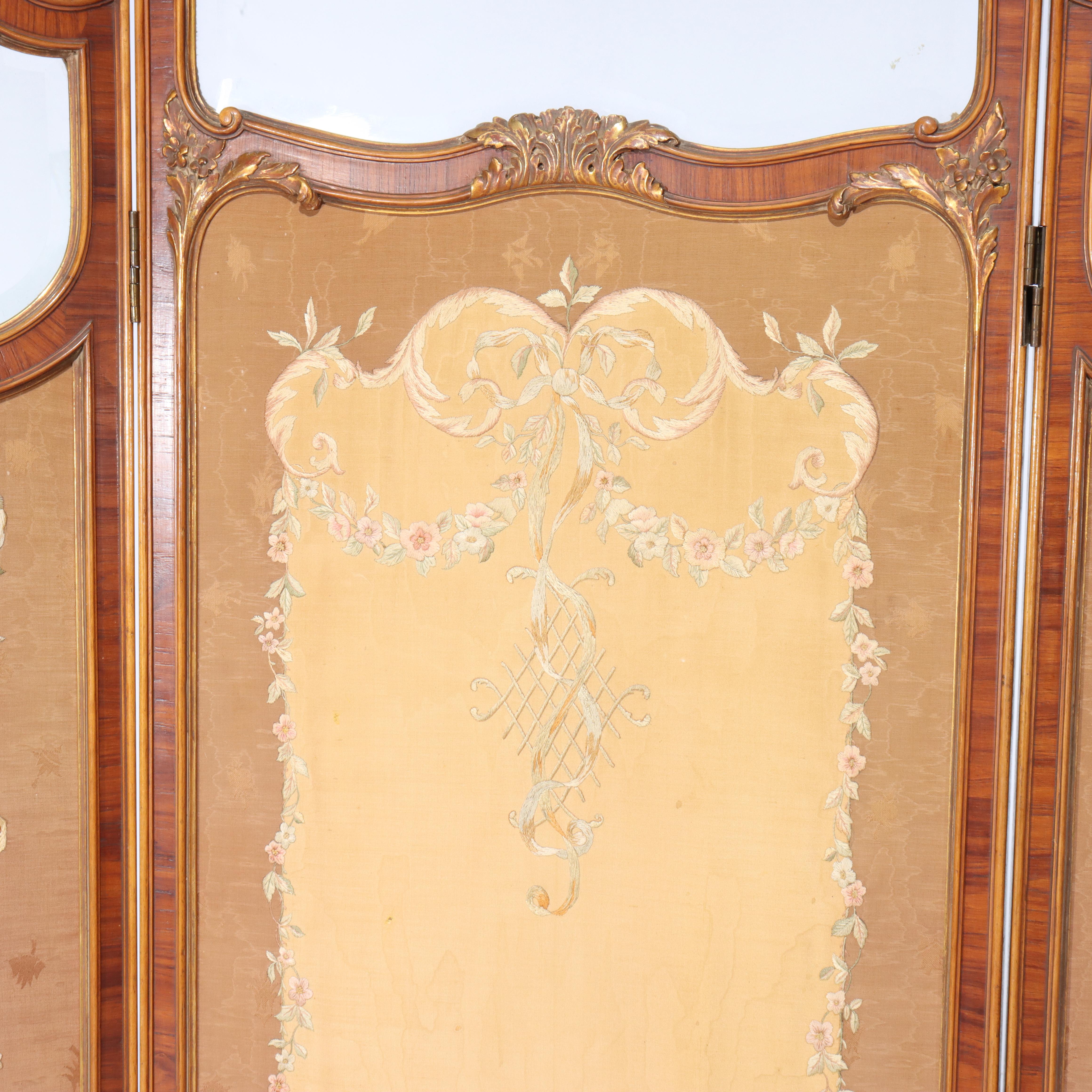 Französisches Königsholz, Mahagoni, besticktes und abgeschrägtes Glas, getäfelter Bildschirm, um 1890 (19. Jahrhundert) im Angebot