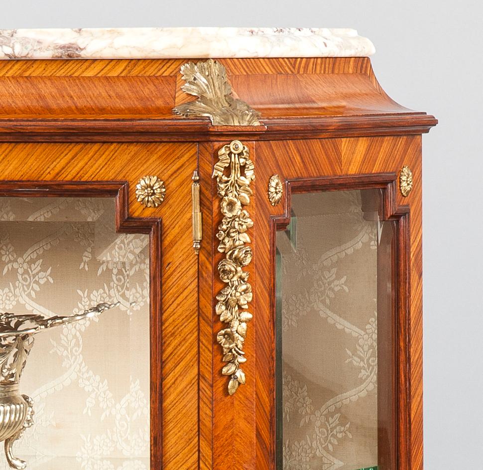Louis XV French Kingwood Parquetry and Floral Ormolu-Mounted Cabinet, 19th Century For Sale