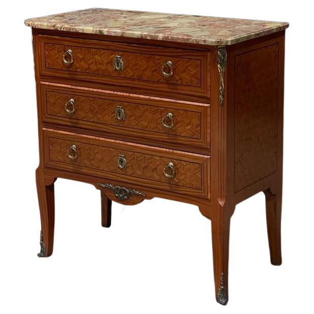 French Kingwood Parquetry Commode Chest of Drawers For Sale