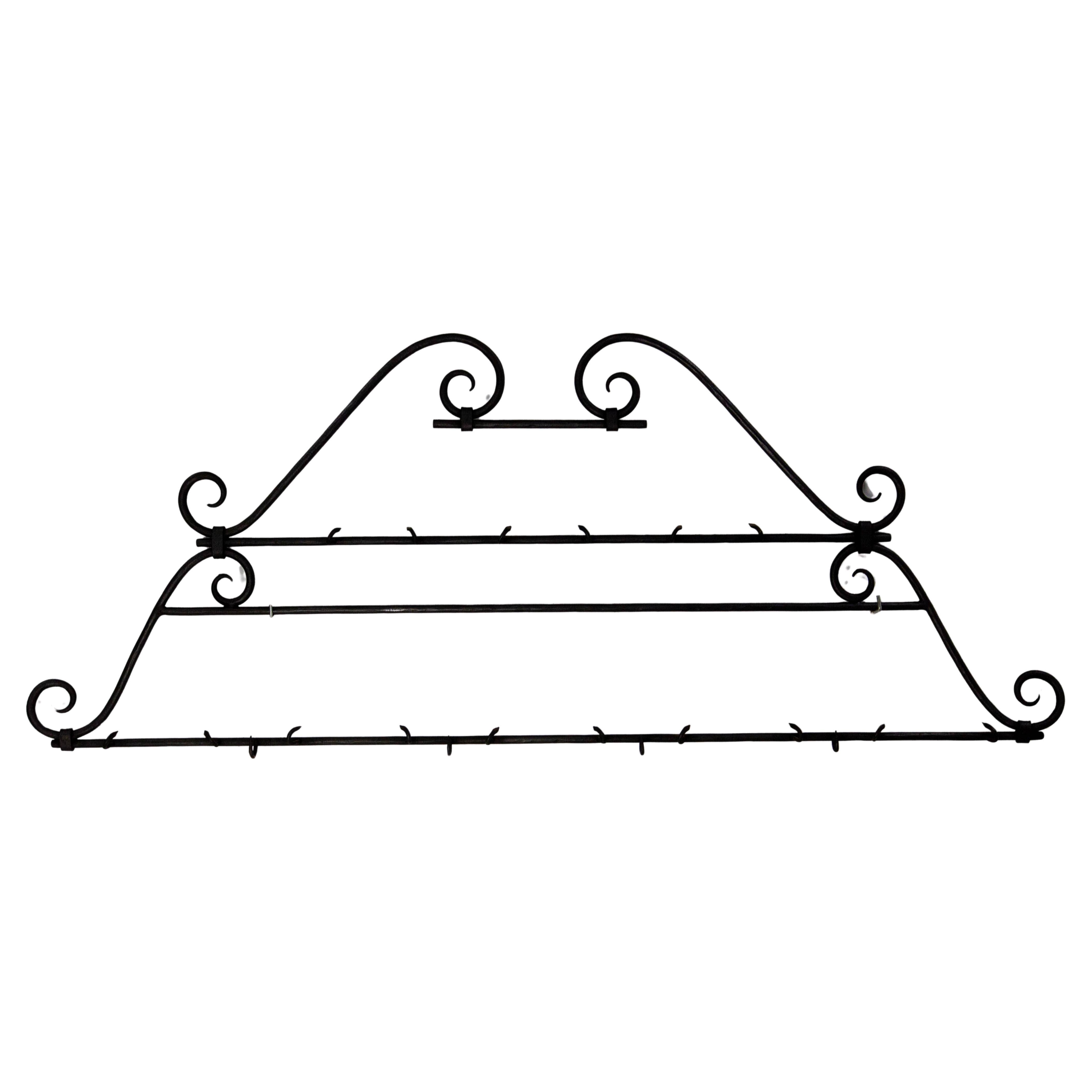 French Kitchen Iron Wall Rack, circa 1900