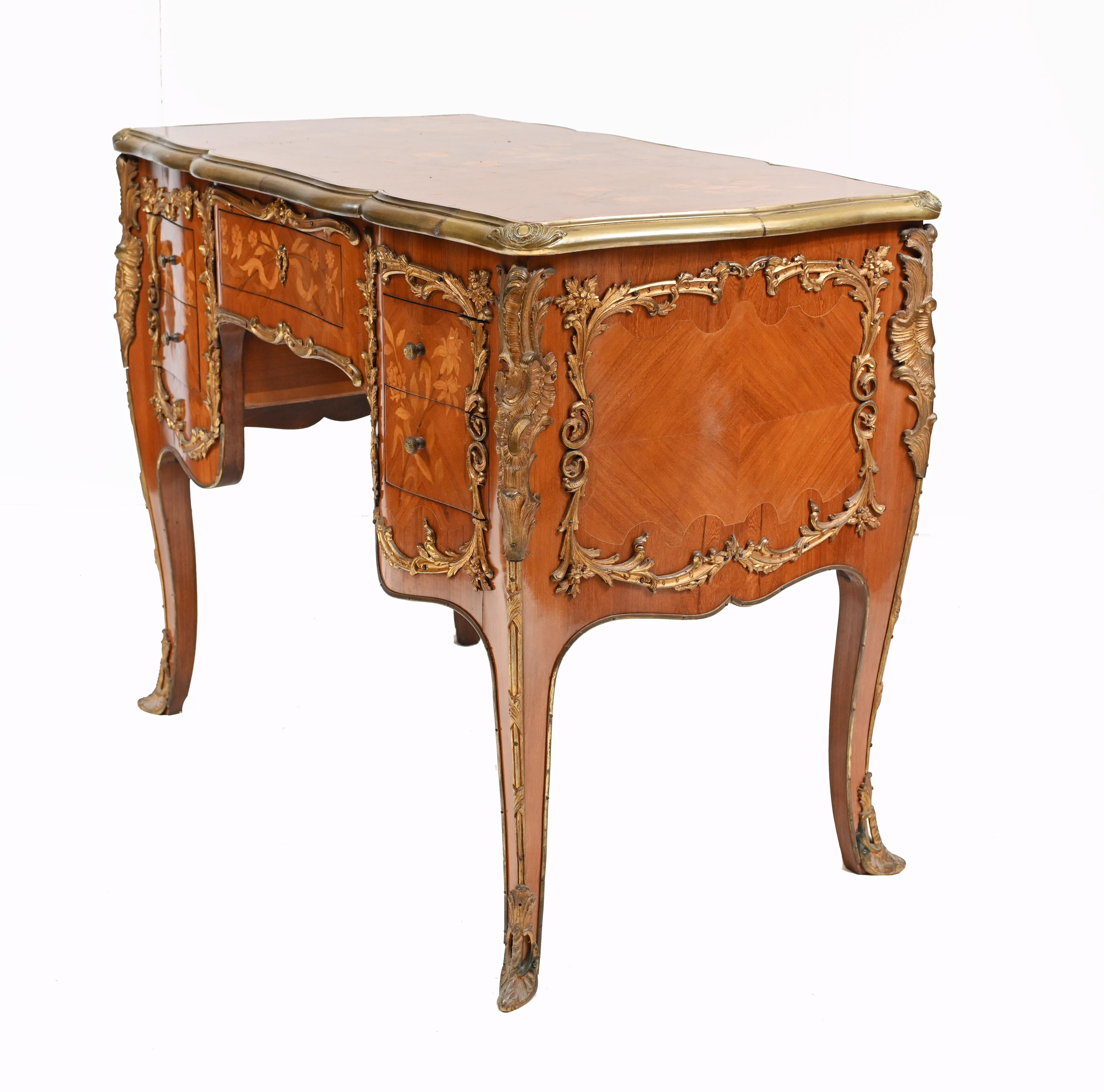 Wood French Knee Hole Desk Empire Inlay For Sale