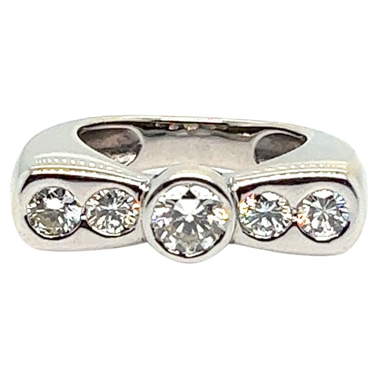 French Knot Ring  5 Diamonds 1.8 Karat White Gold 18 Karat