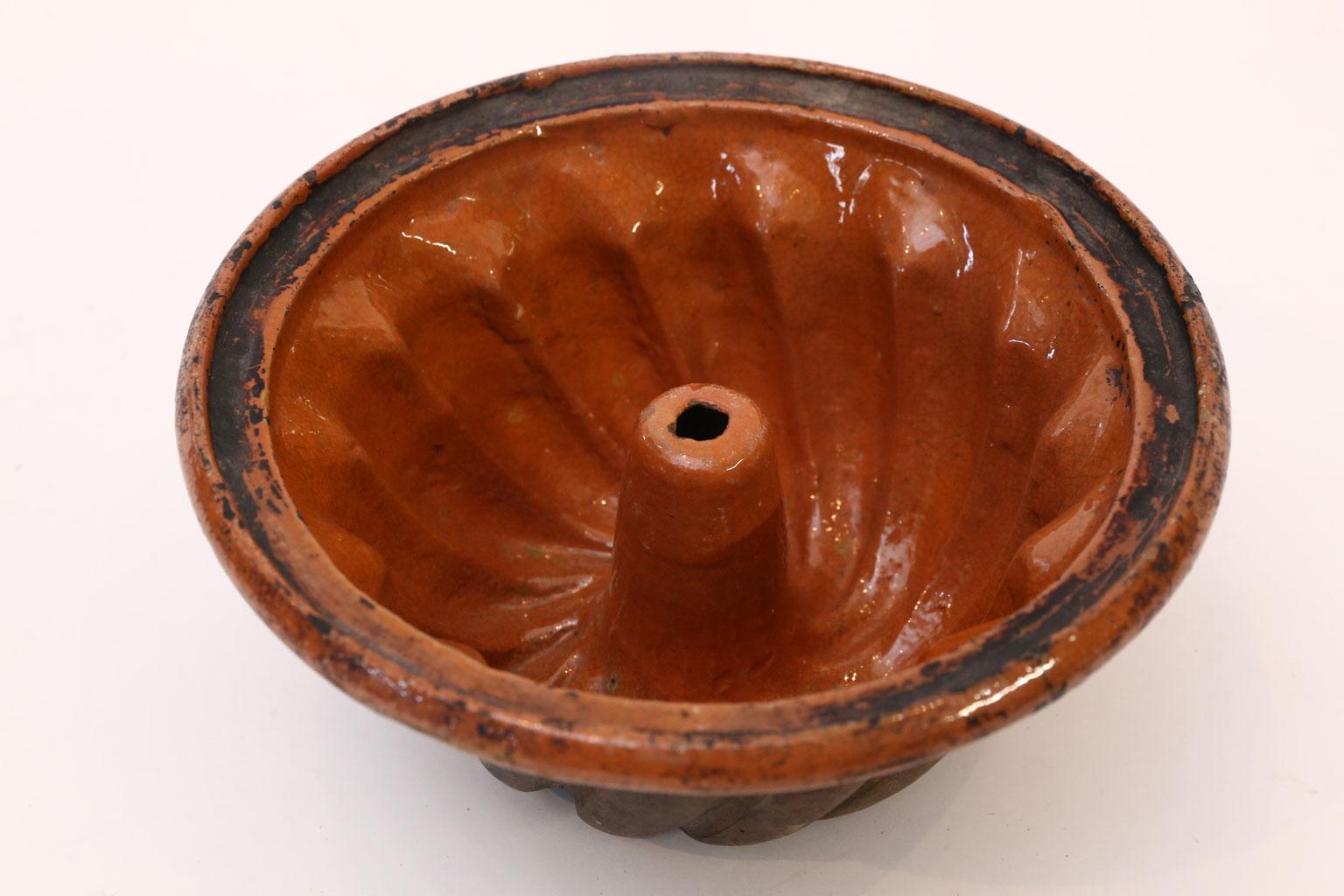 Glazed French Kouglof Mold in Ruddy-Terracotta Color Glaze