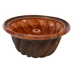 Antique French Kouglof Mold in Ruddy-Terracotta Color Glaze