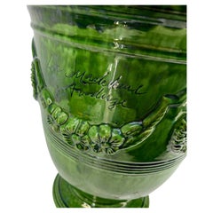 Large French La Madeleine Green Glazed Anduze Planter Urn