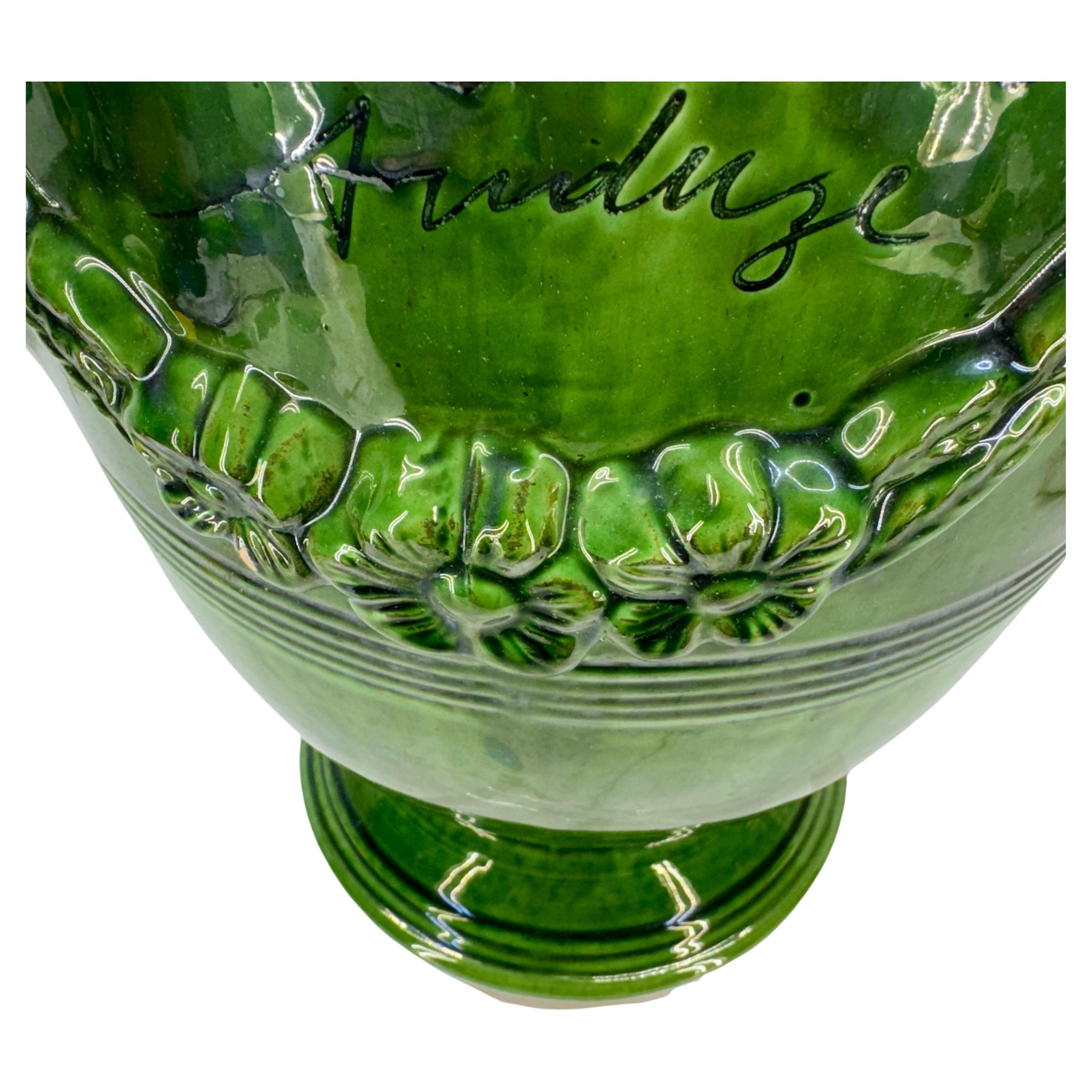 French Provincial Large French La Madeleine Green Glazed Anduze Planter Urn