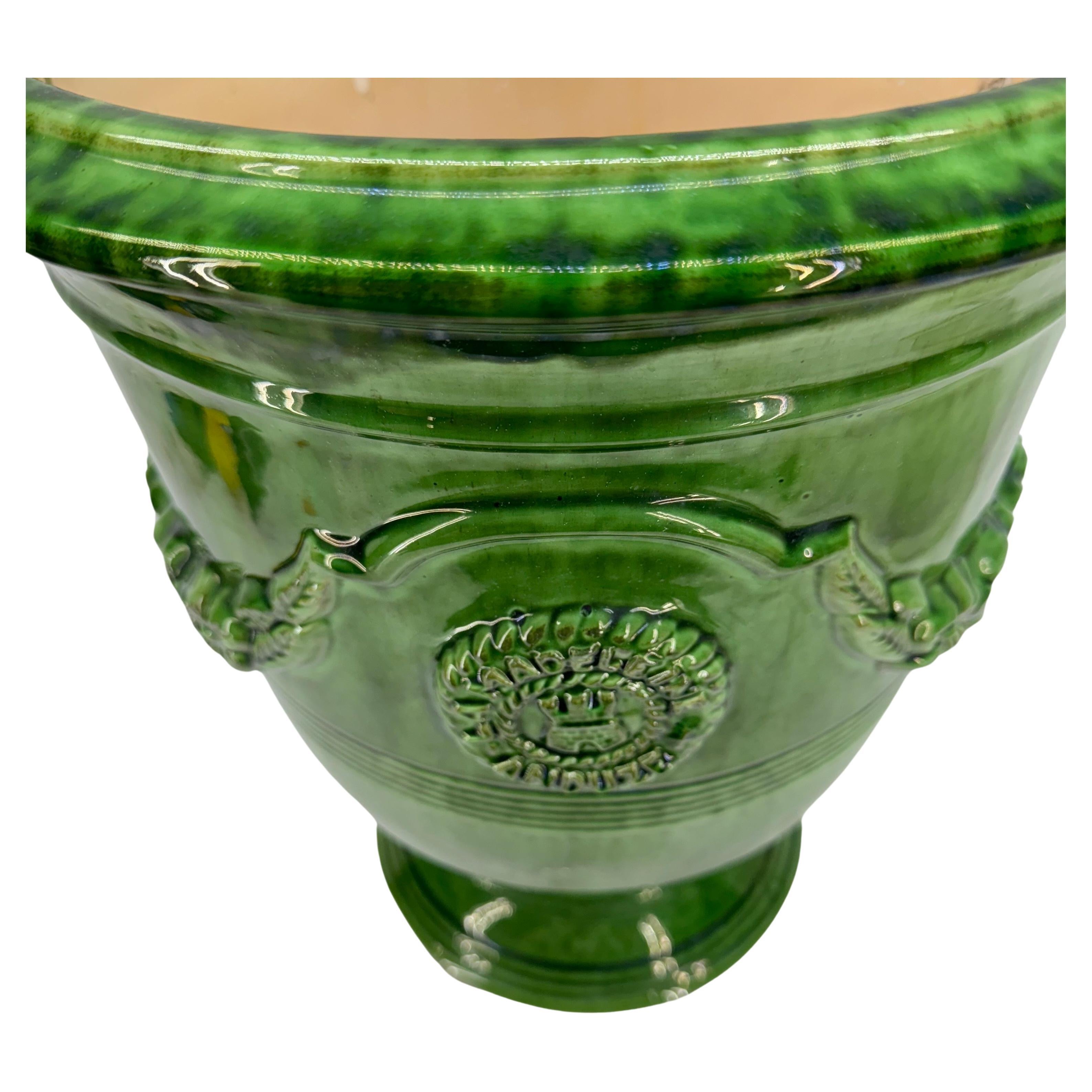Late 20th Century Large French La Madeleine Green Glazed Anduze Planter Urn