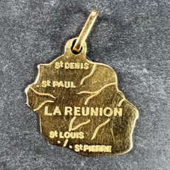 French La Reunion Island Map 18 Karat Yellow Gold Charm Pendant
