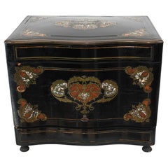 Antique French Lacquer Tantalus Box Bar Marquetry Inlay Mother of Pearl