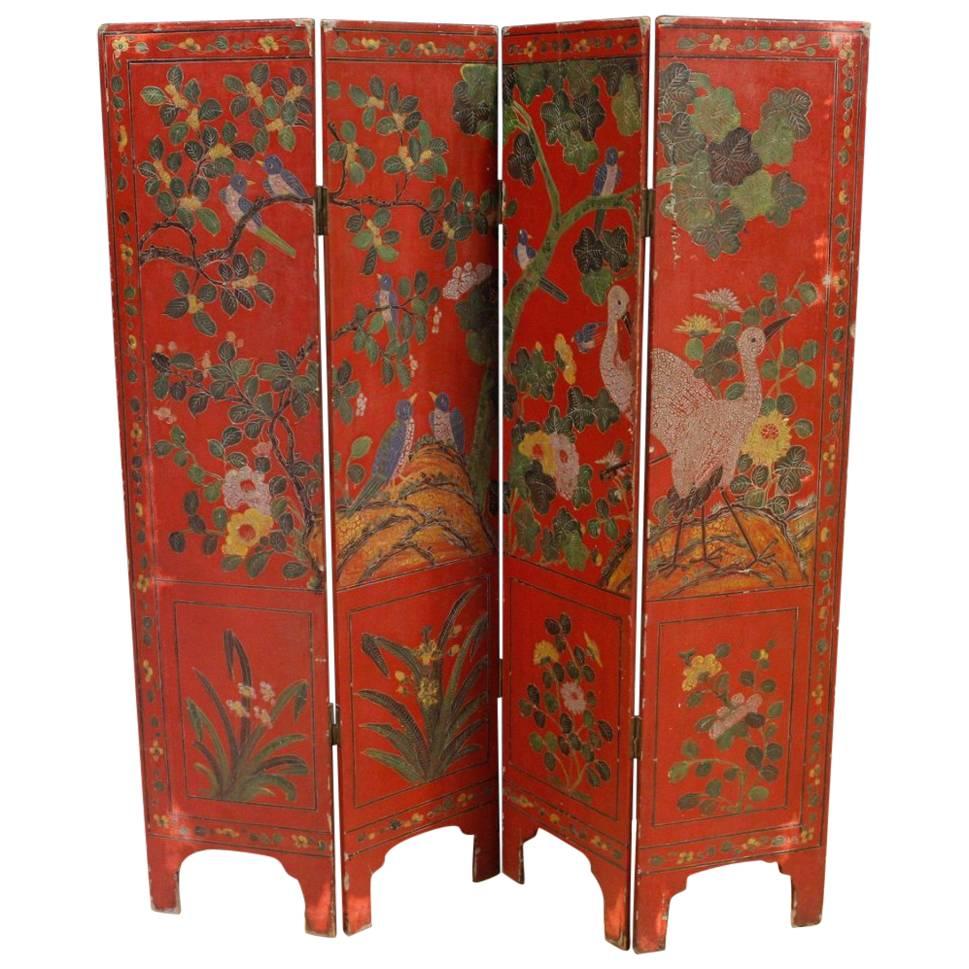 French Lacquered Chinoiserie Screen in Wood and Plaster from 20th Century