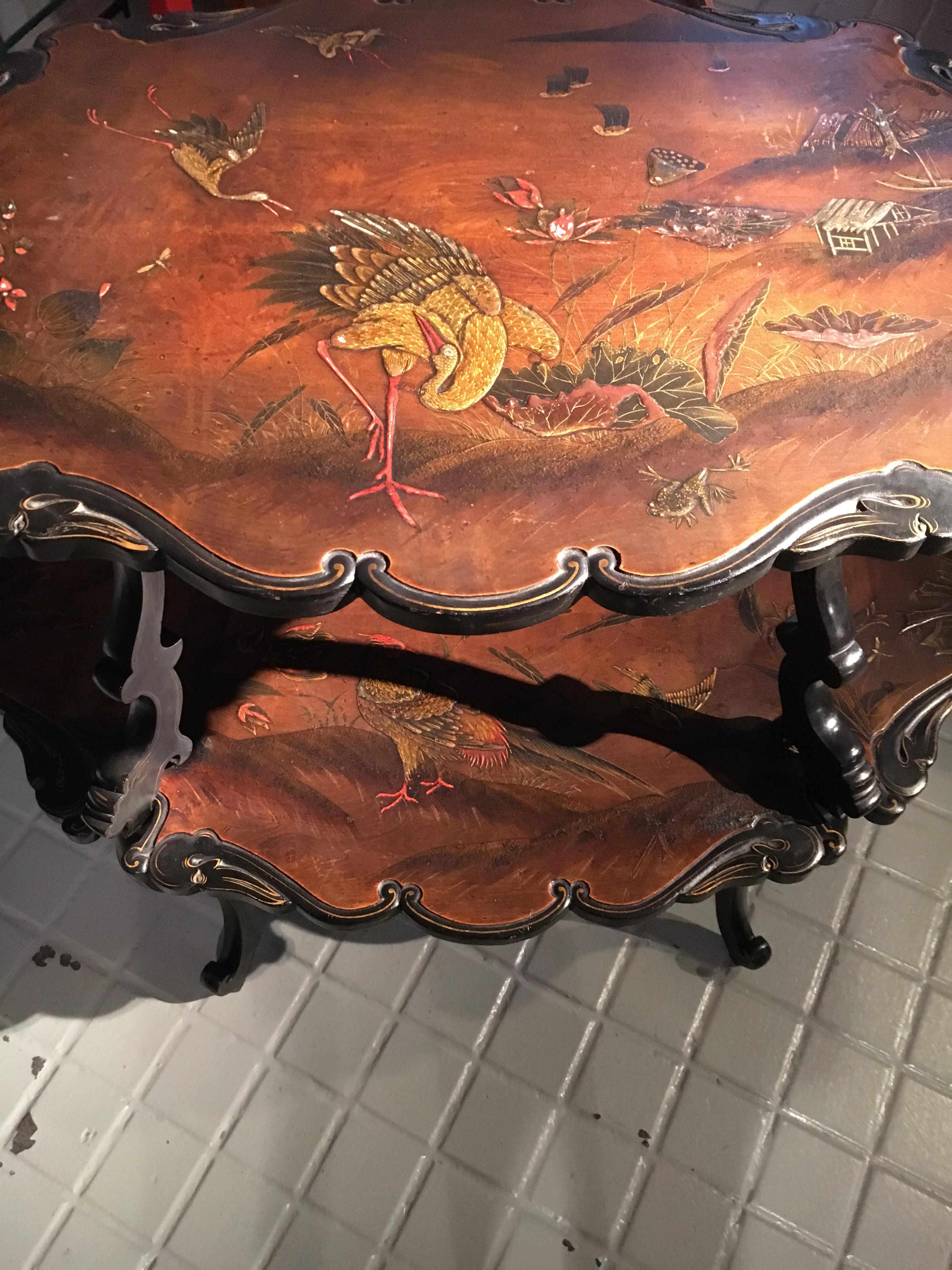 French Lacquered Two-Tier Table, circa 1880 For Sale 2