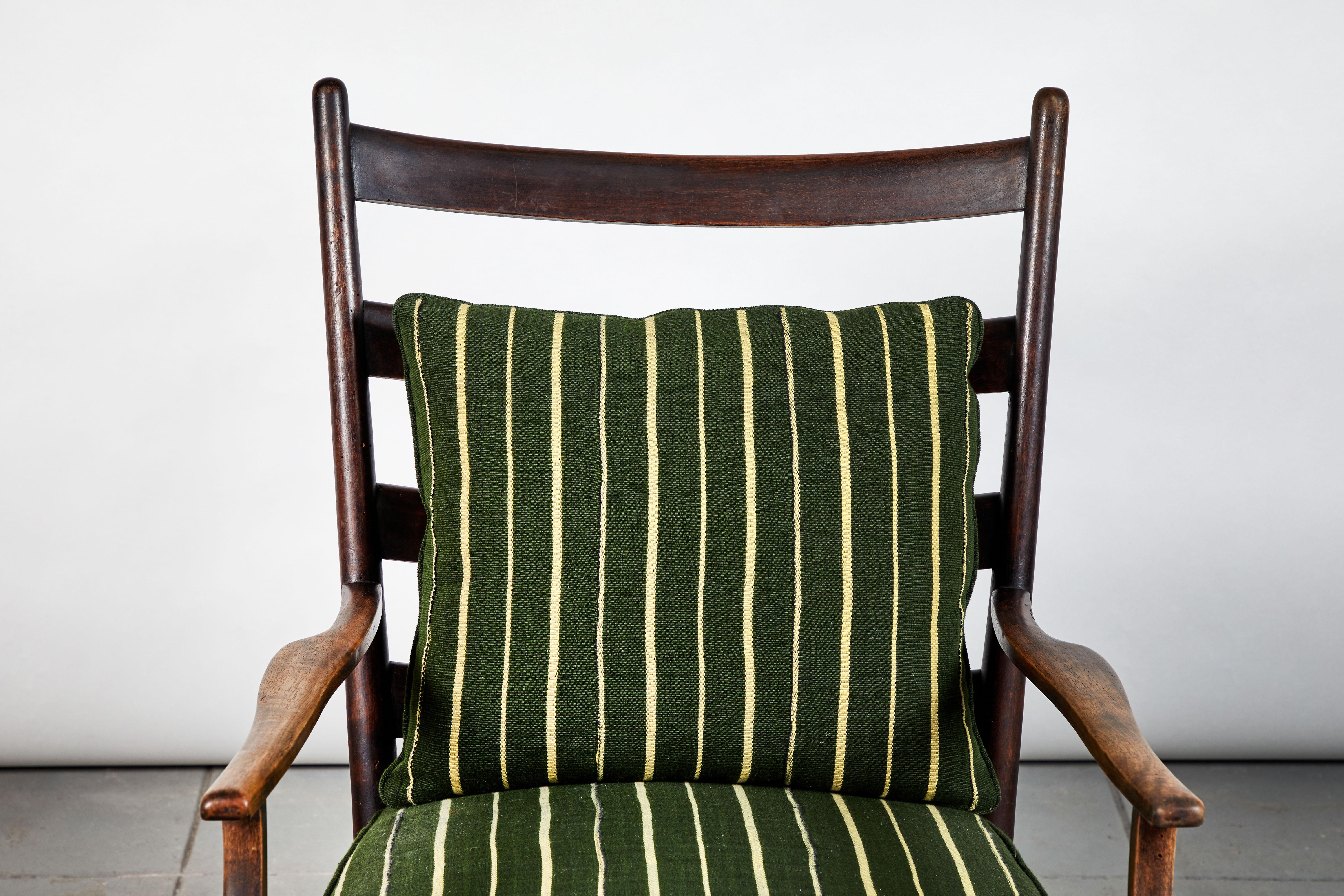 Wood French Ladder Back Armchair Upholstered in African Fabric