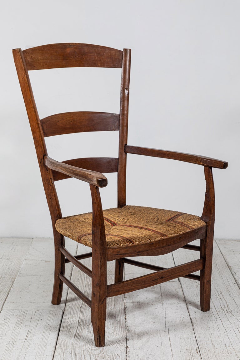 French Ladder Back Armchair with striped Rush Seat at 1stDibs