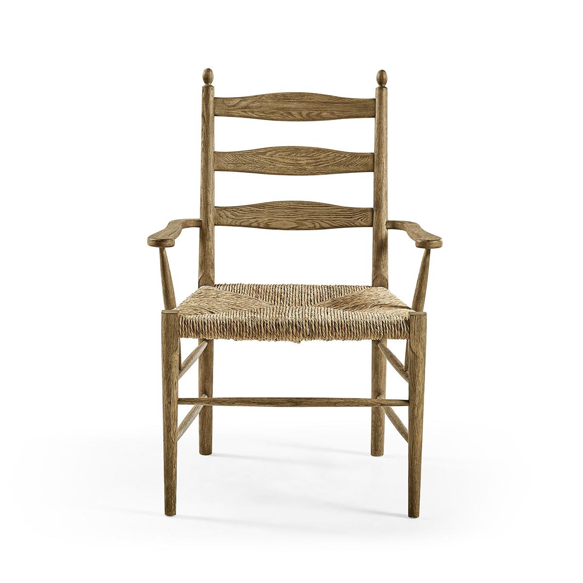 French Provincial French Ladderback Arm Chair - Chestnut For Sale