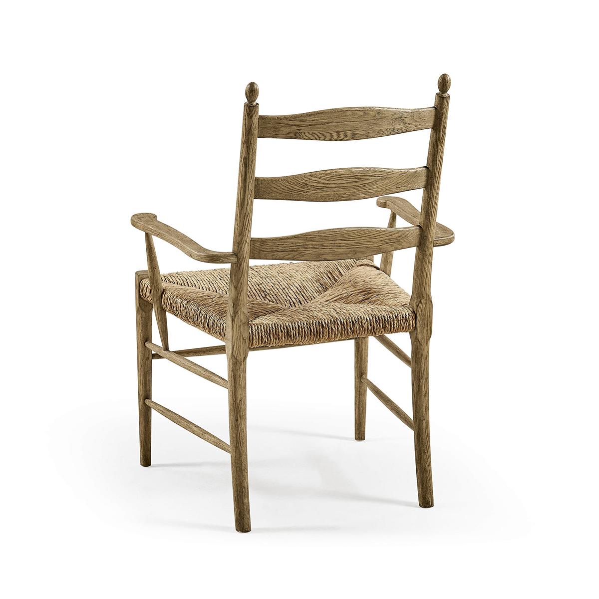 Wood French Ladderback Arm Chair - Chestnut For Sale