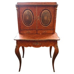 Escritorio francés de señora Bureau de nogal con incrustaciones Bonheur de Jour 1880