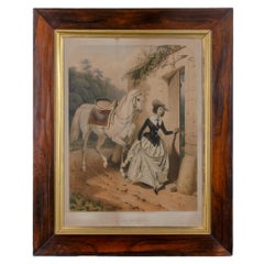 French Lady and Horse Lithograph, c.1850s