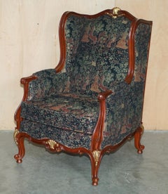 FRENCH LADY & THE UNICORN WiNGBACK ARMCHAIR & FOOTSTOOL EMBROIDERED TAPESTRY