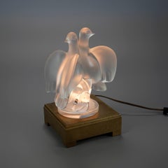 French Lalique Ariane Frosted Art Glass Dove Sculpture & Lighted Pedestal 20th C