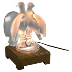 French Lalique Ariane Frosted Art Glass Dove Sculpture & Lighted Pedestal 20th C
