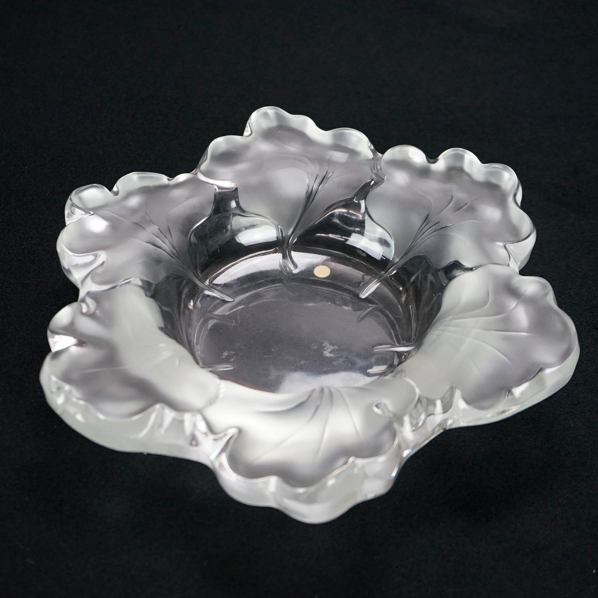 French Lalique Art Glass Leaf Form Center Bowl 20th C In Good Condition In Big Flats, NY