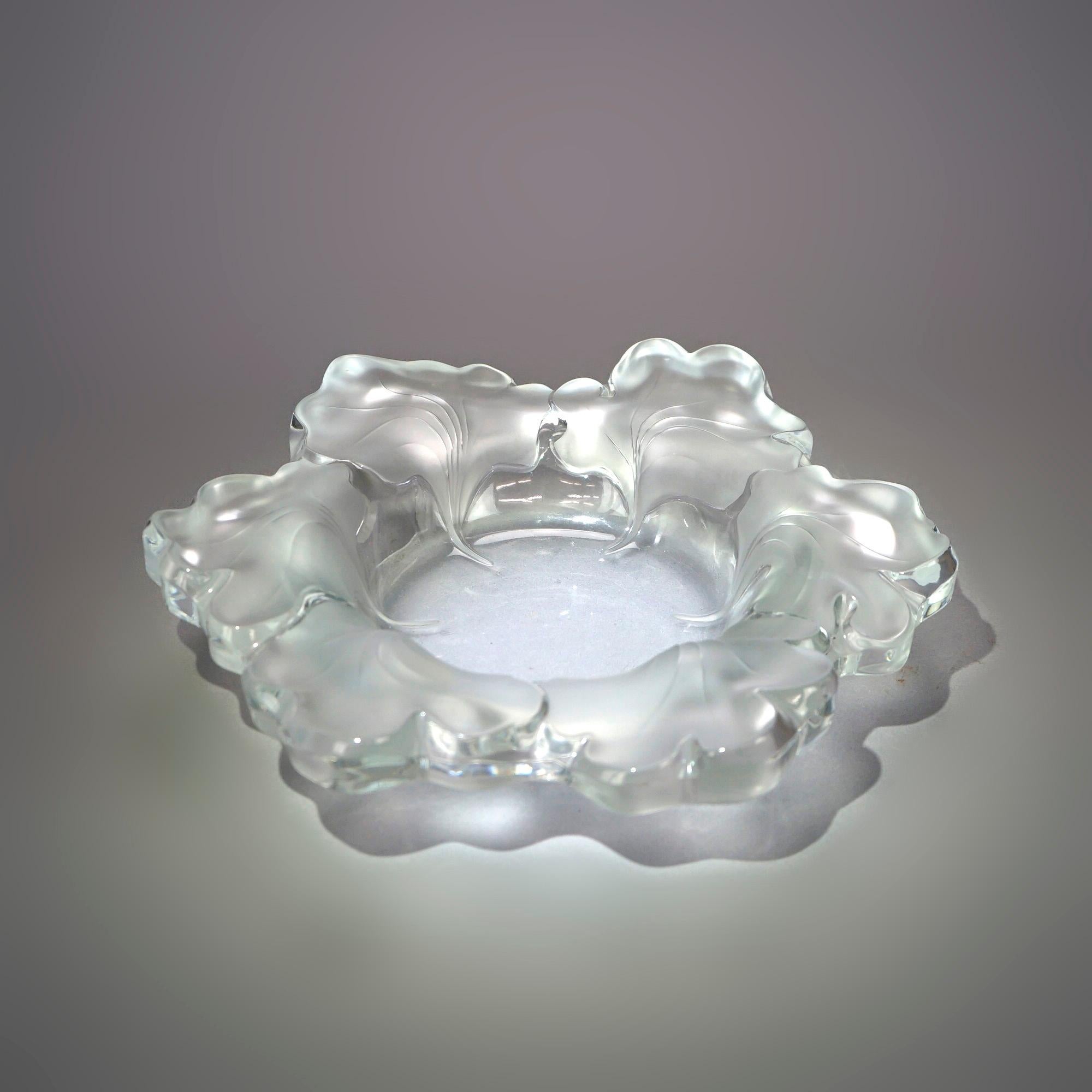 French Lalique Art Glass Leaf Form Center Bowl 20th C 2